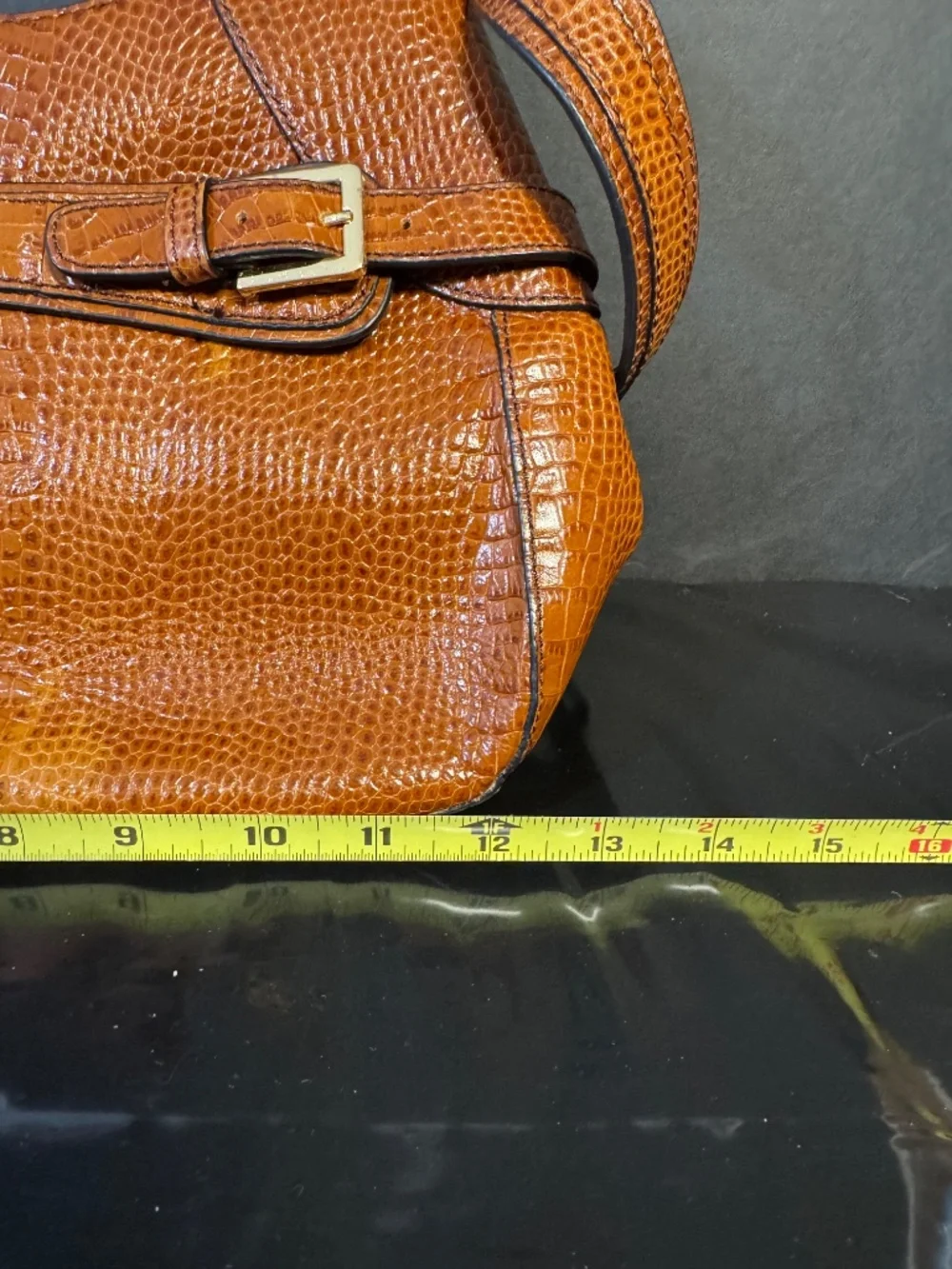 Etienne Aigner Brown Embossed Leather Shoulder Bag Croc Texture Classic Hobo